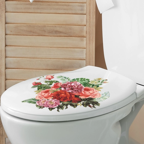 Pegatina de Pared Vintage de Peonía y Rosa de PVC Impermeable Autoadhesiva para Tapa de Inodoro Decoración Floral