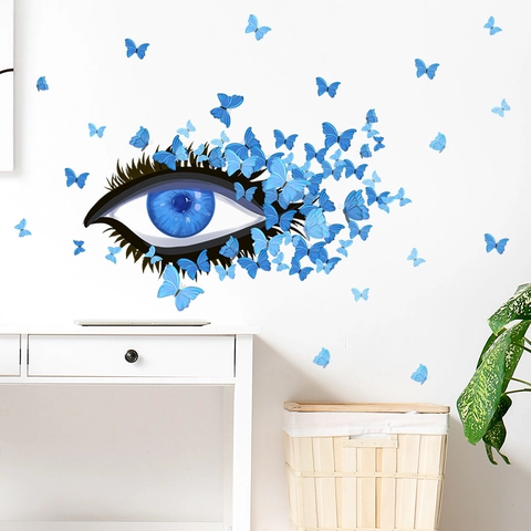 Artistic Blue Butterfly Eye Wall Sticker PVC Self Adhesive Decor For Bedroom Living Room Home Aesthetic Artistic Wall Decals