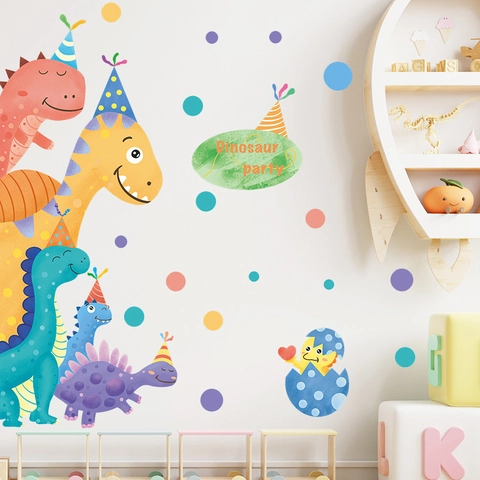 Cartoon Dinosaur Party Wall Stickers For Kids Room Nursery Decoration Colorful PVC Dinosaur Decals For Boys Girls Decoration