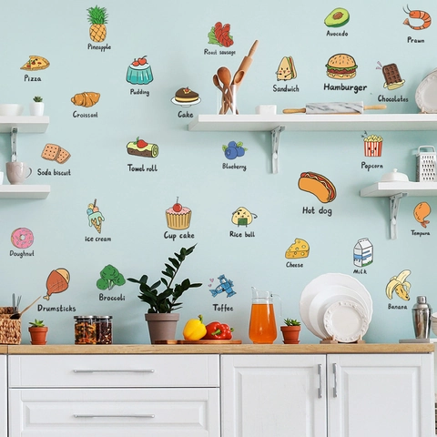 Cartoon Food Fruit Vegetable Milk PVC Wall Stickers For Kitchen Fridge Waterproof Modern Minimalist DIY Decoration Decals