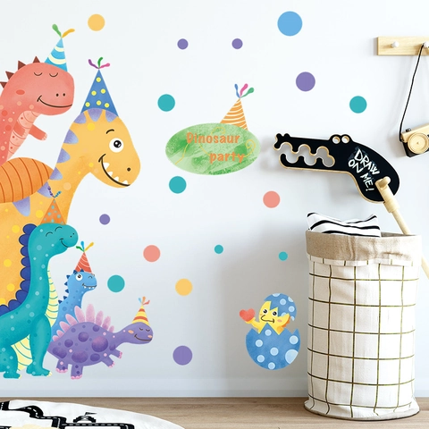 Cartoon Dinosaur Party Wall Stickers For Kids Room Nursery Decoration Colorful PVC Dinosaur Decals For Boys Girls Decoration