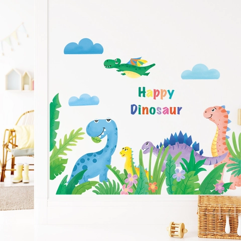 Cartoon Dinosauriër Muursticker Voor Kinderkamer Kinderdagverblijf PVC Waterdicht Verwijderbaar DIY Dieren Muurstickers