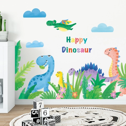Cartoon Dinosauriër Muursticker Voor Kinderkamer Kinderdagverblijf PVC Waterdicht Verwijderbaar DIY Dieren Muurstickers