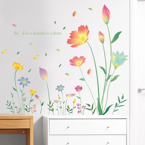 Modern Minimalistisch Bloem Muurstickers PVC Waterdicht Cosmos Bloem Decals Voor Woonkamer Slaapkamer Huis Muur Decoratie