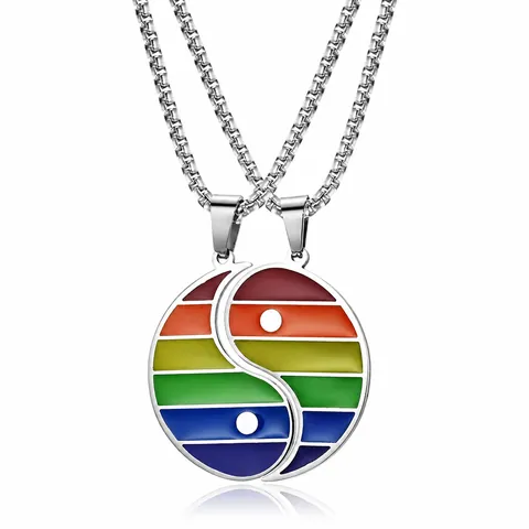 Collana Con Pendente Tai Chi Yin Yang Arcobaleno Per Coppie Acciaio Al Titanio Lucido Gioielli LGBT Pride Per Uomo Donna