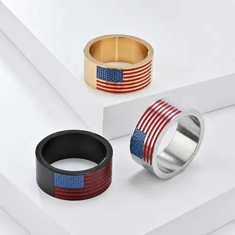 Edelstahl Amerikanische Flagge Ring Herren Damen Hip-Hop Punk Stars Stripes Band Ring Gold Schwarz Stahl Ring Schmuck Geschenk