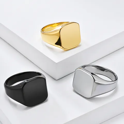 Minimalistische Roestvrijstalen Vierkante Zegelring Voor Heren Gepolijst Effen Kleur Vingerring Mode Geometrische Sieraden