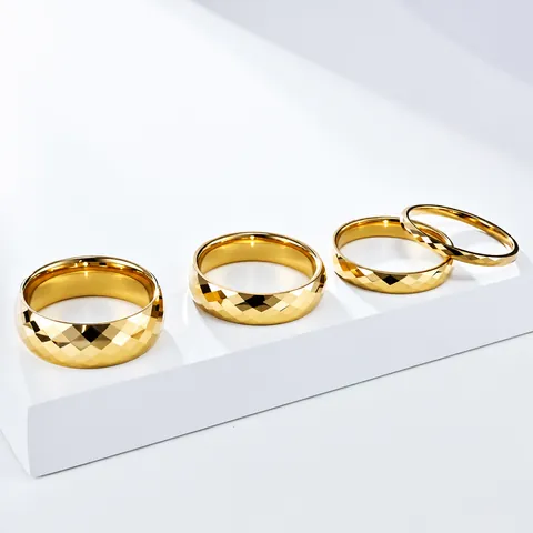 Faceted Tungsten Steel Ring Rhombus Cut Geometric Band For Men Women Unisex Minimalist Modern Polished Finger Ring Jewelry