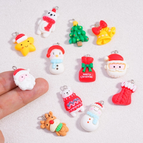 Christmas Resin Charms Cute Santa Snowman Reindeer Tree Pendant For Jewelry Making Earrings Necklace Keychain Ornaments Accessory