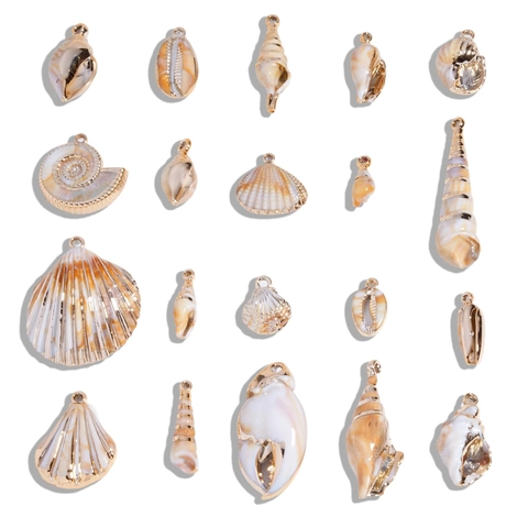 Ocean Theme Acrylic Shell Conch Pendants For DIY Jewelry Making Gold Edged Marine Charms Pendant Only Without Chain