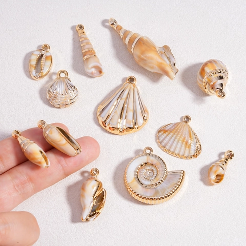 Ocean Theme Acrylic Shell Conch Pendants For DIY Jewelry Making Gold Edged Marine Charms Pendant Only Without Chain