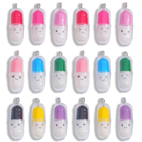 Cute 3D Pill Capsule Resin Charms With Expression Mini Pendant For DIY Earrings Necklace Jewelry Making Accessory
