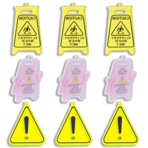 Acrylic Warning Sign Pendant DIY Jewelry Making Accessories Creative Caution Signboard Charm For Bag Keychain Decorations