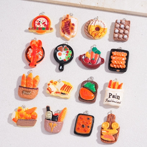 Miniature Food Resin Charms For DIY Jewelry Making Bread Pizza Lobster Egg Simulation Food Pendant For Earring Keychain