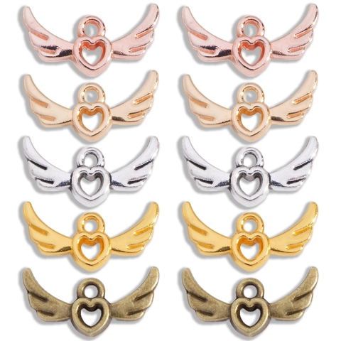 Vintage Zinc Alloy Hollow Heart Wing Pendants For Necklace Earrings Jewelry Making Angel Wings DIY Charms Accessory