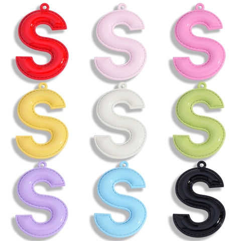 Letter S Pendant Vintage Imitation PU Leather Style Zinc Alloy DIY Keychain Bag Charm Accessory Lacquer Painted Jewelry