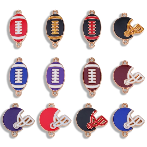 Alloy Football Helmet Charms Enamel Drip Oil Connectors For DIY Bracelet Necklace Jewelry Making Sports Theme Pendants