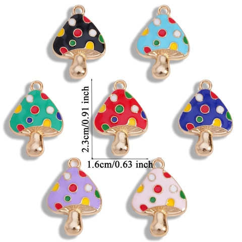 Colgantes de Aleación Esmaltados de Champiñones Coloridos DIY Accesorios de Joyería para Collar Pulsera Dijes Decorativos para Mujer