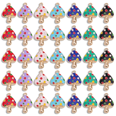 Colgantes de Aleación Esmaltados de Champiñones Coloridos DIY Accesorios de Joyería para Collar Pulsera Dijes Decorativos para Mujer