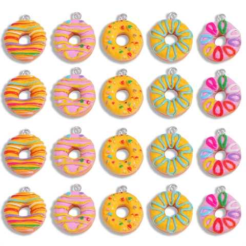 Creative Simulation Food Play Donut Resin Pendants Colorful Dessert Charms With Metal Loop For DIY Necklace Keychain Accessories