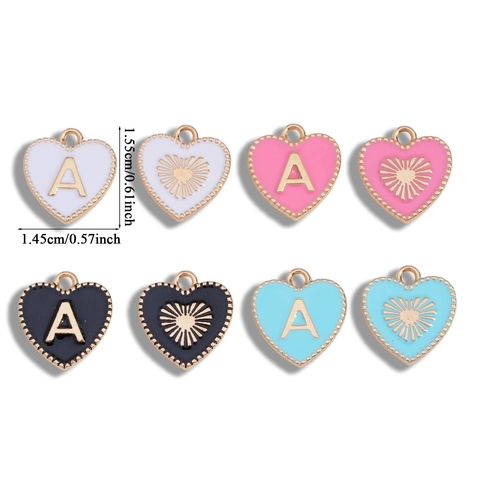 Heart Enamel Letter Charms Zinc Alloy Gold Plated Alphabet Pendants For Necklace Bracelet DIY Jewelry Making Women