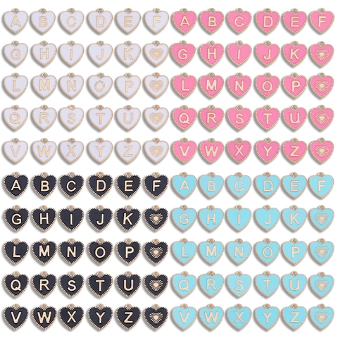 Heart Enamel Letter Charms Zinc Alloy Gold Plated Alphabet Pendants For Necklace Bracelet DIY Jewelry Making Women
