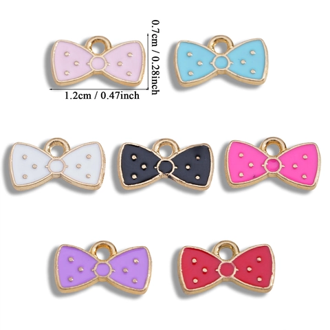 Mini Pendentifs Nœud Papillon en Alliage Émaillé avec Pois Dorés pour la Fabrication de Bijoux DIY Collier Bracelet Boucles d'Oreilles