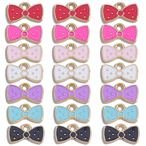Mini Pendentifs Nœud Papillon en Alliage Émaillé avec Pois Dorés pour la Fabrication de Bijoux DIY Collier Bracelet Boucles d'Oreilles