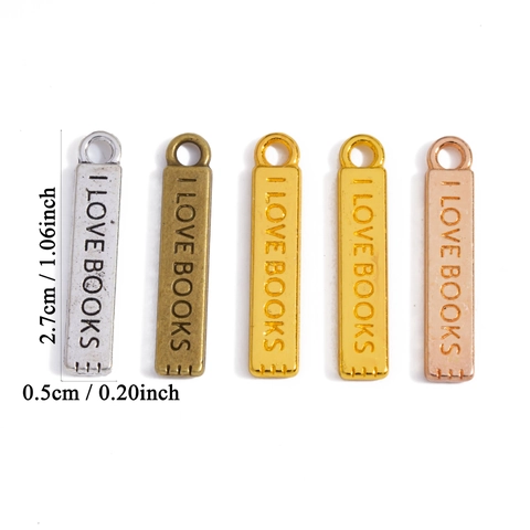 I Love Books Pendant Rectangle Alloy Tag For DIY Jewelry Making Necklace Bracelet Accessory Multi Color Vintage Style Women