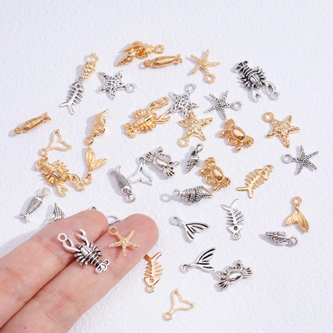 Vintage Zinc Alloy Marine Animal Pendants For Jewelry Making Sea Star Crab Lobster Shell Fish Bone Whale Tail Charms For DIY Earrings Necklace Bracelets Craft Accessories