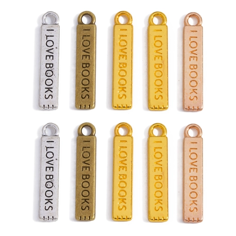 I Love Books Pendant Rectangle Alloy Tag For DIY Jewelry Making Necklace Bracelet Accessory Multi Color Vintage Style Women