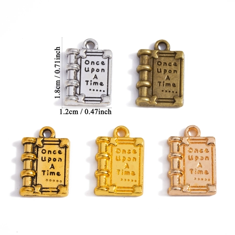 Ciondoli in Lega a Forma di Libro Vintage Once Upon A Time per Creazione di Gioielli Fai da Te Ciondoli Antico Oro Argento Bronzo Accessori per Pendenti