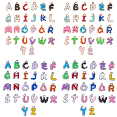 Enamel Alphabet Letter Charms Zinc Alloy Gold Silver Base DIY Colorful Pendants For Jewelry Making Necklace Bracelet Accessory