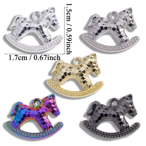 Vintage Zinc Alloy Hammered Rocking Horse Pendant Rhinestone DIY Jewelry Making Charm For Necklace Bracelet Earring