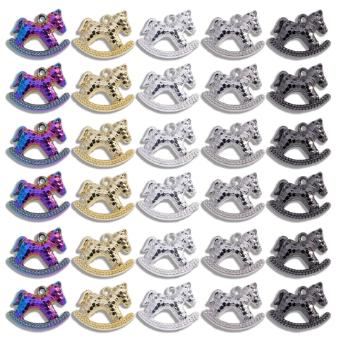 Vintage Zinc Alloy Hammered Rocking Horse Pendant Rhinestone DIY Jewelry Making Charm For Necklace Bracelet Earring