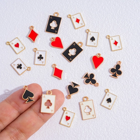 Minimalist Poker Card Ace Heart Spade Club Diamond DIY Alloy Enamel Charms Pendant For Jewelry Making Necklace Accessory