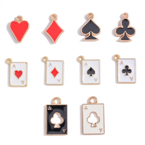 Minimalist Poker Card Ace Heart Spade Club Diamond DIY Alloy Enamel Charms Pendant For Jewelry Making Necklace Accessory