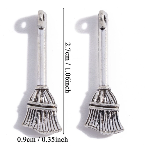 Vintage Zinc Alloy Magic Broom Pendant DIY Jewelry Making Accessories Halloween Witch Broomstick Charms For Necklace Bracelet Making