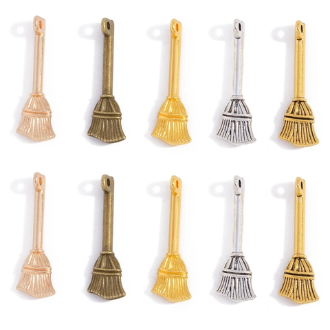 Vintage Zinc Alloy Magic Broom Pendant DIY Jewelry Making Accessories Halloween Witch Broomstick Charms For Necklace Bracelet Making