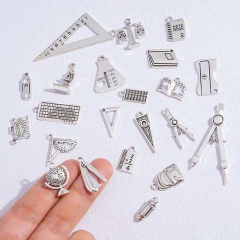 Vintage Zinc Alloy School Theme Charms Stationery Science Tools Pendants For DIY Jewelry Making Back To School Gifts