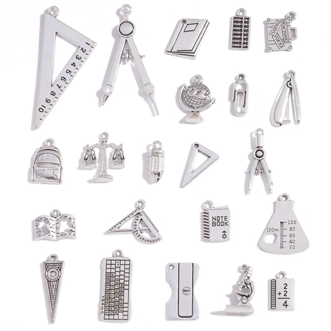 Vintage Zinc Alloy School Theme Charms Stationery Science Tools Pendants For DIY Jewelry Making Back To School Gifts