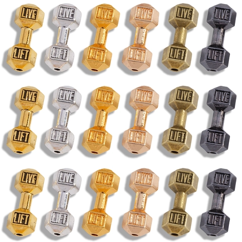 Alloy Dumbbell Beads With LIVE LIFT Engraved For DIY Jewelry Making Motivational Fitness Theme Bracelet Pendant Accessory
