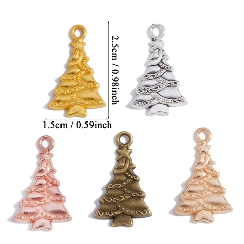 Vintage Zinc Alloy Christmas Tree Charms DIY Jewelry Making Accessories Antique Gold Silver Bronze Metal Pendants For Necklaces Bracelet Christmas Decor