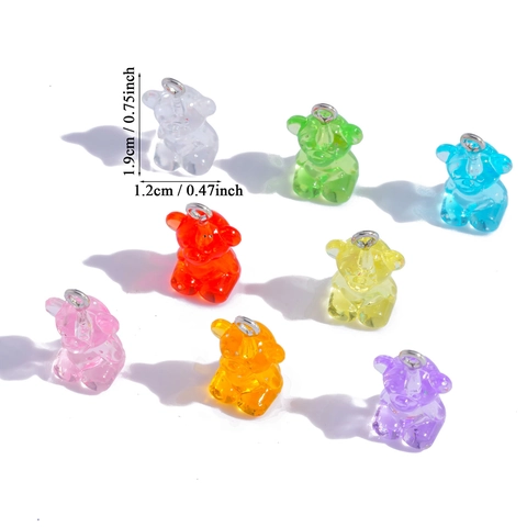 Colorful Bear Pendants Resin Charms For Jewelry Making DIY Necklace Keychain Bag Accessories Cartoon Gummy Bear Shape For Women