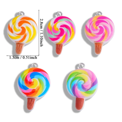 Handcrafted Rainbow Spiral Lollipop Polymer Clay Pendant Charms For DIY Jewelry Making Necklace Keychain Candy Accessories