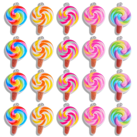 Handcrafted Rainbow Spiral Lollipop Polymer Clay Pendant Charms For DIY Jewelry Making Necklace Keychain Candy Accessories