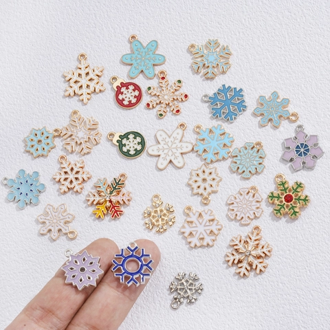 Legierung Emaille Schneeflocke Anhänger Charms Strass Weihnachten Winter DIY Schmuckherstellung Zubehör Für Halskette Schlüsselanhänger Damen Geschenk