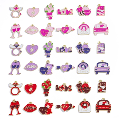 Pendentifs Goutte d'Huile en Émail Allié de la Saint-Valentin pour la Fabrication de Bijoux DIY Collier Bracelet Porte-Clés Cœurs Ours Amour Charms