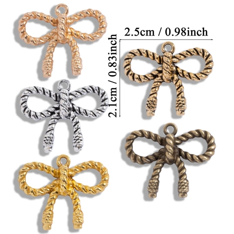 Retro Alloy Bow Knot Charms Twisted Rope Texture Metallic Pendants For DIY Jewelry Making Necklace Bracelet Accessory