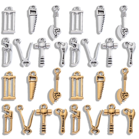 Vintage Zinc Alloy Mini Tool Charms Hammer Axe Wrench Pliers Saw For DIY Jewelry Making Necklace Bracelet Pendants Accessories